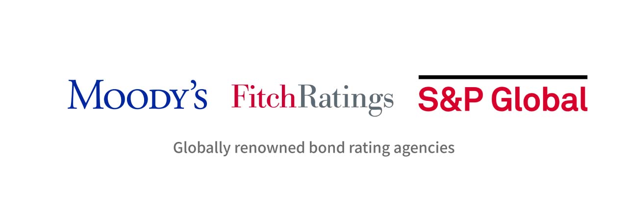 An illustration logos from three major global rating agencies.